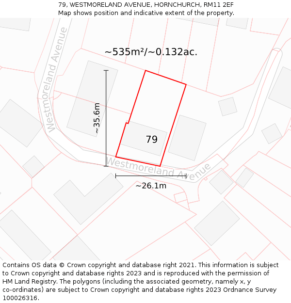 79, WESTMORELAND AVENUE, HORNCHURCH, RM11 2EF: Plot and title map