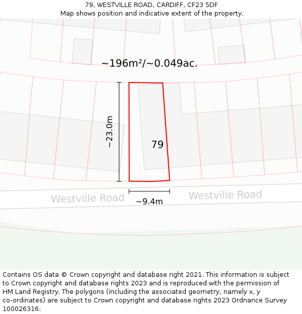 79, WESTVILLE ROAD, CARDIFF, CF23 5DF: Plot and title map