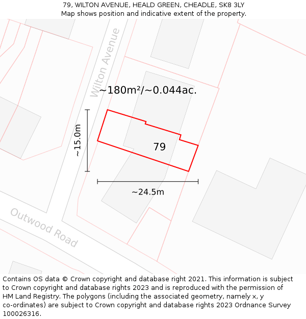 79, WILTON AVENUE, HEALD GREEN, CHEADLE, SK8 3LY: Plot and title map