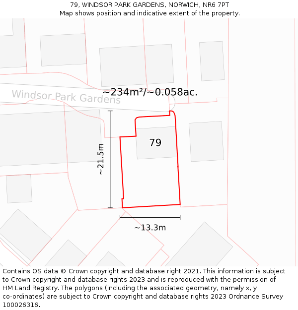 79, WINDSOR PARK GARDENS, NORWICH, NR6 7PT: Plot and title map