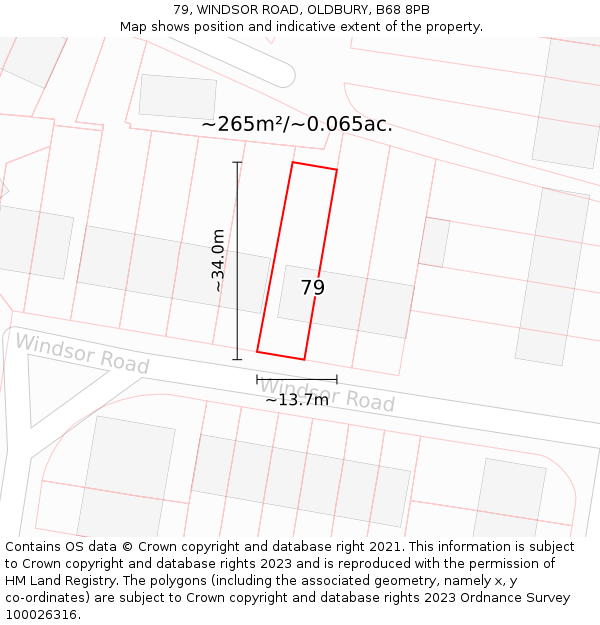 79, WINDSOR ROAD, OLDBURY, B68 8PB: Plot and title map