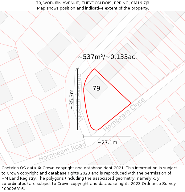 79, WOBURN AVENUE, THEYDON BOIS, EPPING, CM16 7JR: Plot and title map