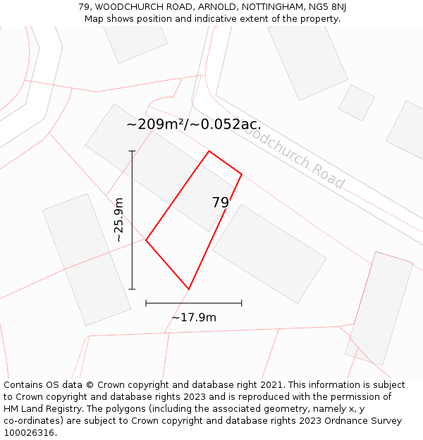 79, WOODCHURCH ROAD, ARNOLD, NOTTINGHAM, NG5 8NJ: Plot and title map