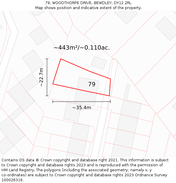 79, WOODTHORPE DRIVE, BEWDLEY, DY12 2RL: Plot and title map