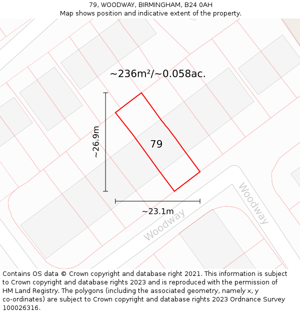 79, WOODWAY, BIRMINGHAM, B24 0AH: Plot and title map