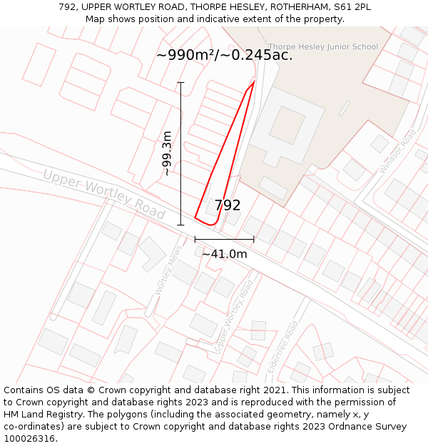 792, UPPER WORTLEY ROAD, THORPE HESLEY, ROTHERHAM, S61 2PL: Plot and title map