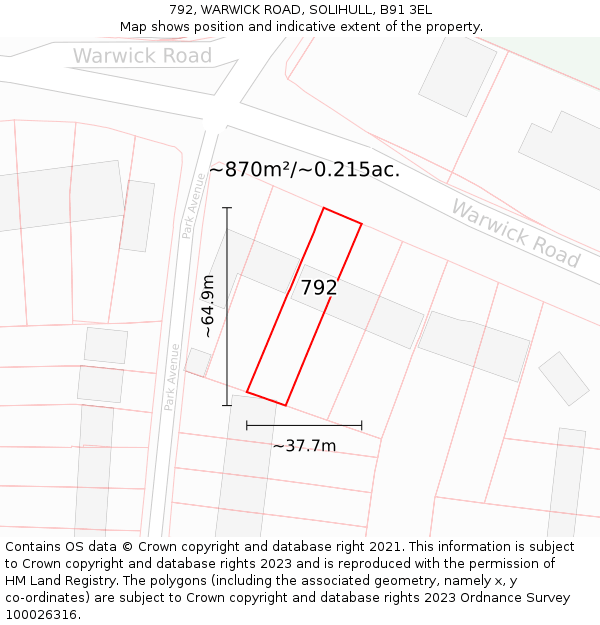 792, WARWICK ROAD, SOLIHULL, B91 3EL: Plot and title map