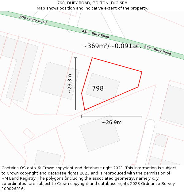 798, BURY ROAD, BOLTON, BL2 6PA: Plot and title map