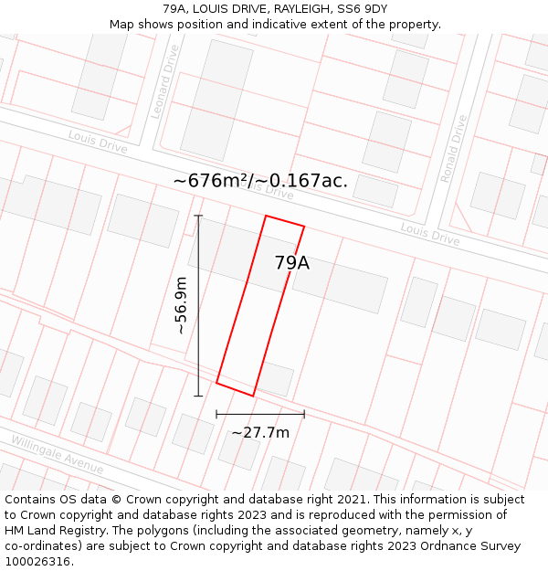 79A, LOUIS DRIVE, RAYLEIGH, SS6 9DY: Plot and title map