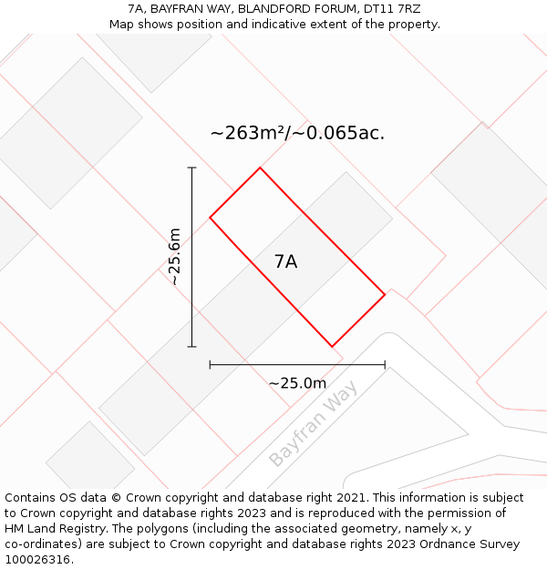 7A, BAYFRAN WAY, BLANDFORD FORUM, DT11 7RZ: Plot and title map