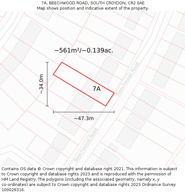 7A, BEECHWOOD ROAD, SOUTH CROYDON, CR2 0AE: Plot and title map