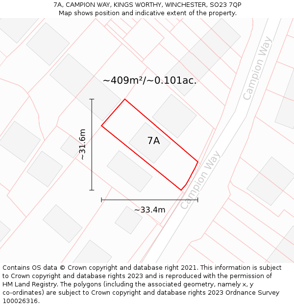 7A, CAMPION WAY, KINGS WORTHY, WINCHESTER, SO23 7QP: Plot and title map