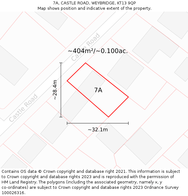 7A, CASTLE ROAD, WEYBRIDGE, KT13 9QP: Plot and title map