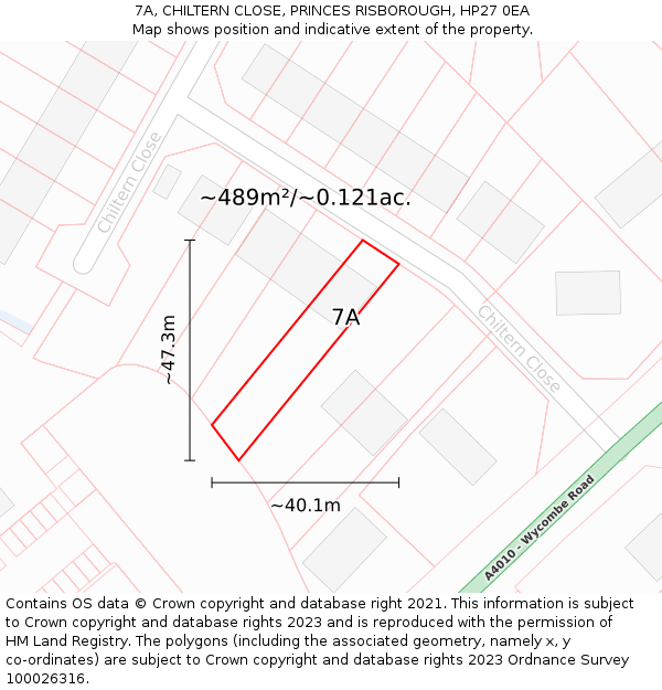 7A, CHILTERN CLOSE, PRINCES RISBOROUGH, HP27 0EA: Plot and title map