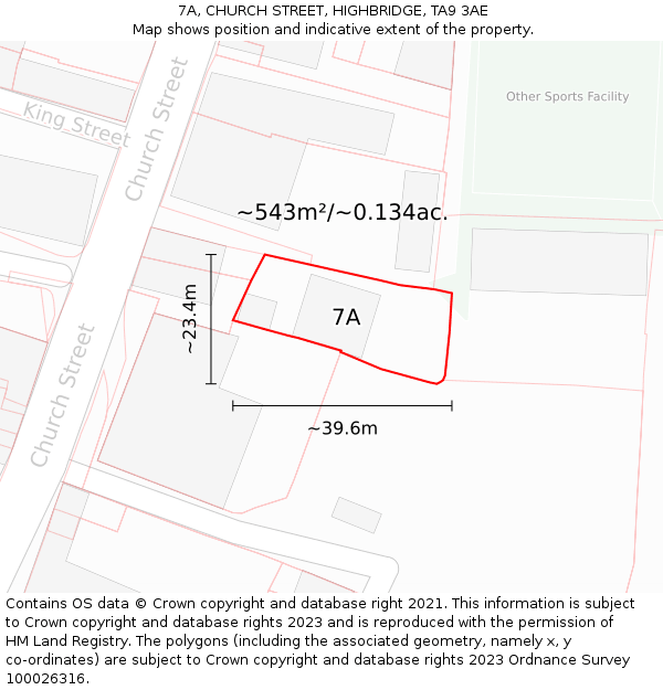 7A, CHURCH STREET, HIGHBRIDGE, TA9 3AE: Plot and title map