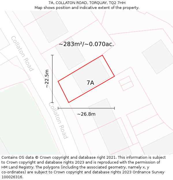 7A, COLLATON ROAD, TORQUAY, TQ2 7HH: Plot and title map