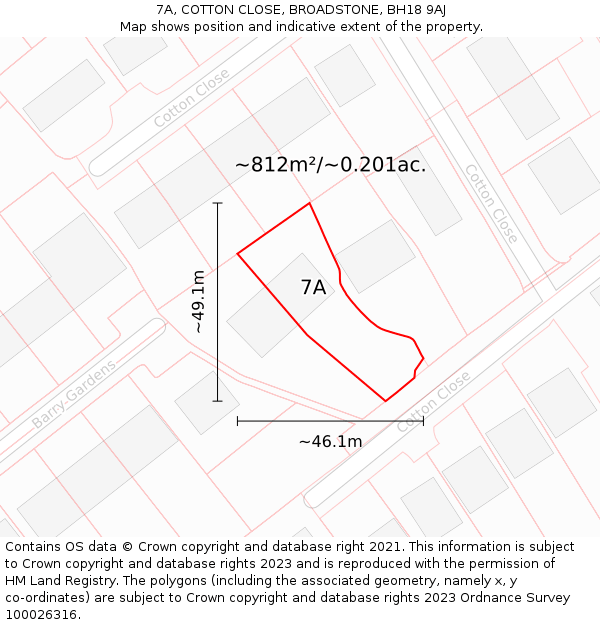 7A, COTTON CLOSE, BROADSTONE, BH18 9AJ: Plot and title map