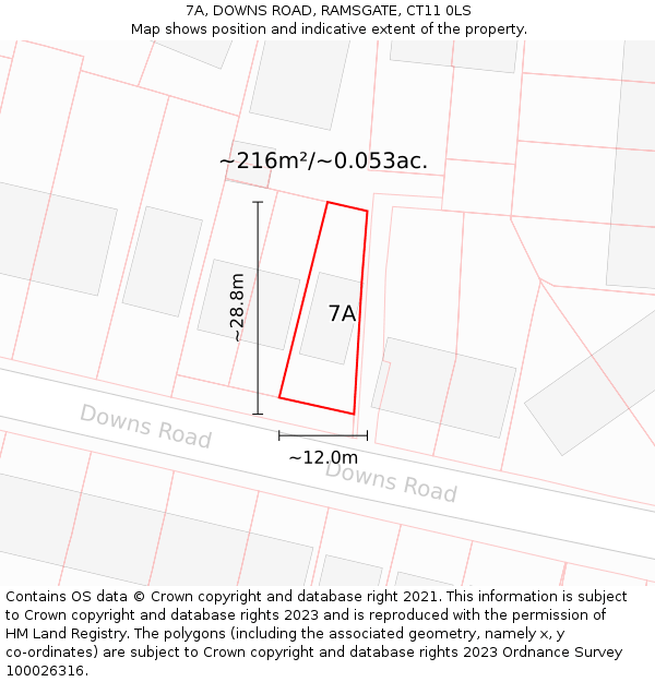 7A, DOWNS ROAD, RAMSGATE, CT11 0LS: Plot and title map