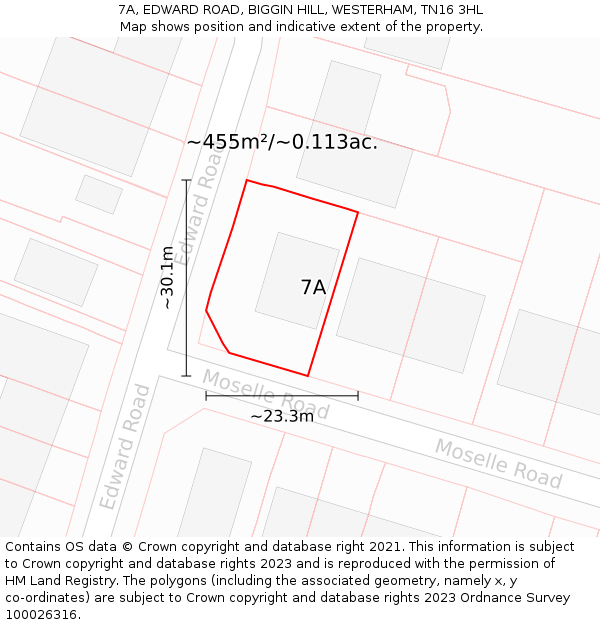 7A, EDWARD ROAD, BIGGIN HILL, WESTERHAM, TN16 3HL: Plot and title map