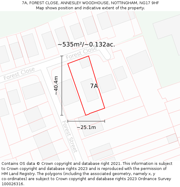 7A, FOREST CLOSE, ANNESLEY WOODHOUSE, NOTTINGHAM, NG17 9HF: Plot and title map