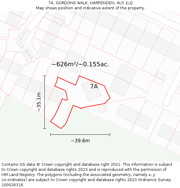 7A, GORDONS WALK, HARPENDEN, AL5 1LQ: Plot and title map