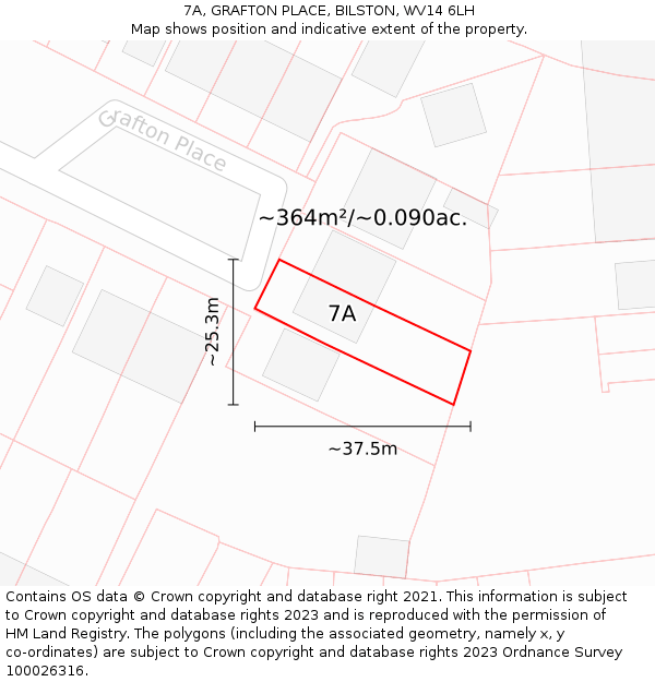 7A, GRAFTON PLACE, BILSTON, WV14 6LH: Plot and title map