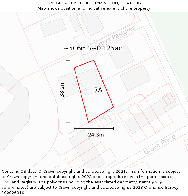 7A, GROVE PASTURES, LYMINGTON, SO41 3RG: Plot and title map