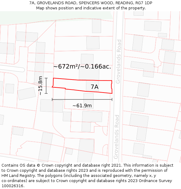 7A, GROVELANDS ROAD, SPENCERS WOOD, READING, RG7 1DP: Plot and title map