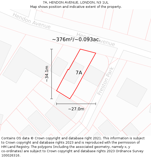 7A, HENDON AVENUE, LONDON, N3 1UL: Plot and title map