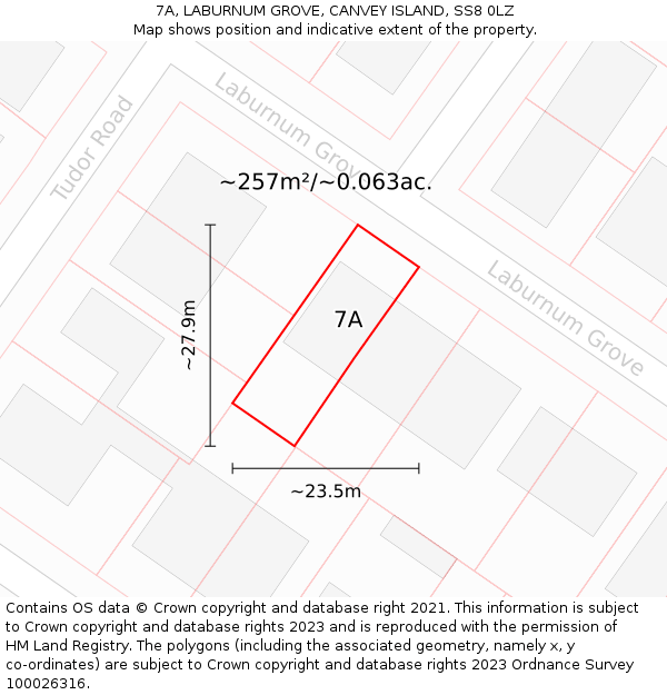 7A, LABURNUM GROVE, CANVEY ISLAND, SS8 0LZ: Plot and title map