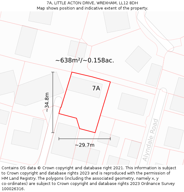 7A, LITTLE ACTON DRIVE, WREXHAM, LL12 8DH: Plot and title map