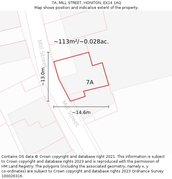 7A, MILL STREET, HONITON, EX14 1AQ: Plot and title map