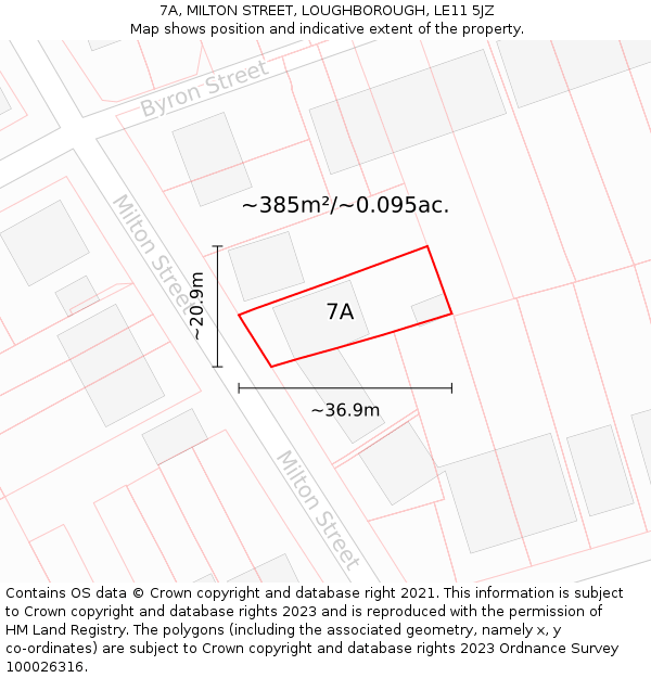 7A, MILTON STREET, LOUGHBOROUGH, LE11 5JZ: Plot and title map
