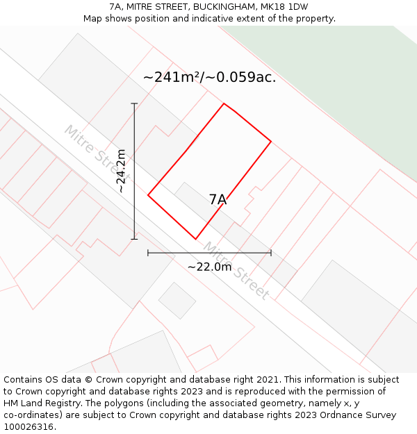 7A, MITRE STREET, BUCKINGHAM, MK18 1DW: Plot and title map