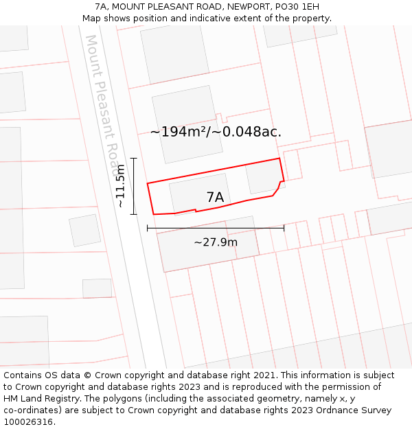 7A, MOUNT PLEASANT ROAD, NEWPORT, PO30 1EH: Plot and title map