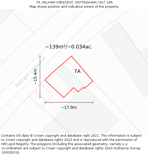 7A, PELHAM CRESCENT, NOTTINGHAM, NG7 1AR: Plot and title map