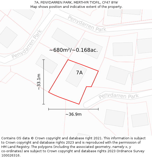 7A, PENYDARREN PARK, MERTHYR TYDFIL, CF47 8YW: Plot and title map
