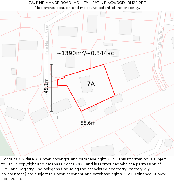 7A, PINE MANOR ROAD, ASHLEY HEATH, RINGWOOD, BH24 2EZ: Plot and title map