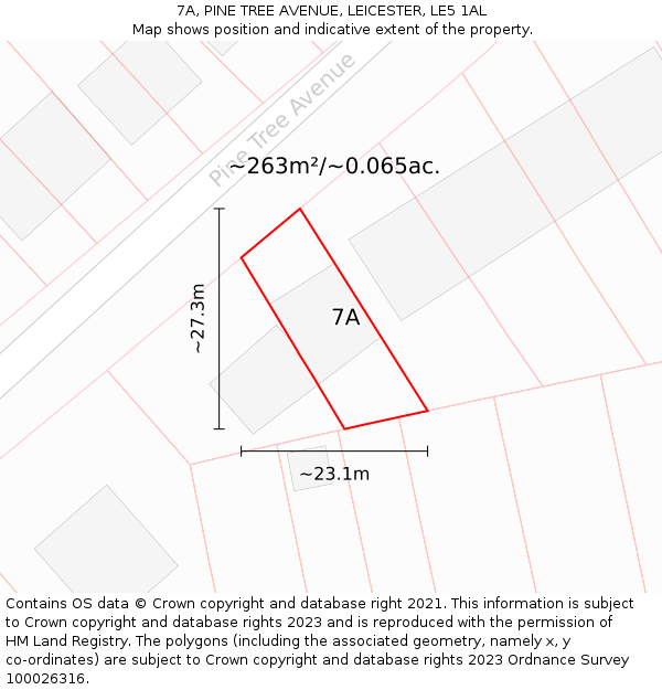7A, PINE TREE AVENUE, LEICESTER, LE5 1AL: Plot and title map