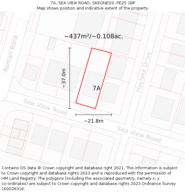 7A, SEA VIEW ROAD, SKEGNESS, PE25 1BP: Plot and title map