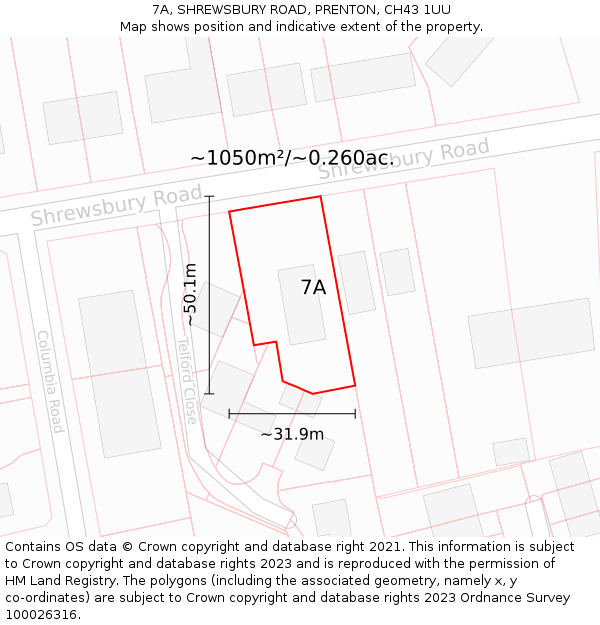 7A, SHREWSBURY ROAD, PRENTON, CH43 1UU: Plot and title map