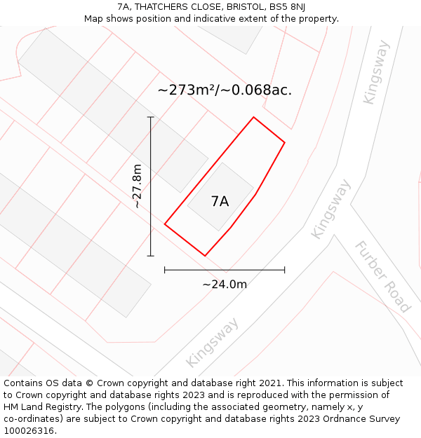 7A, THATCHERS CLOSE, BRISTOL, BS5 8NJ: Plot and title map