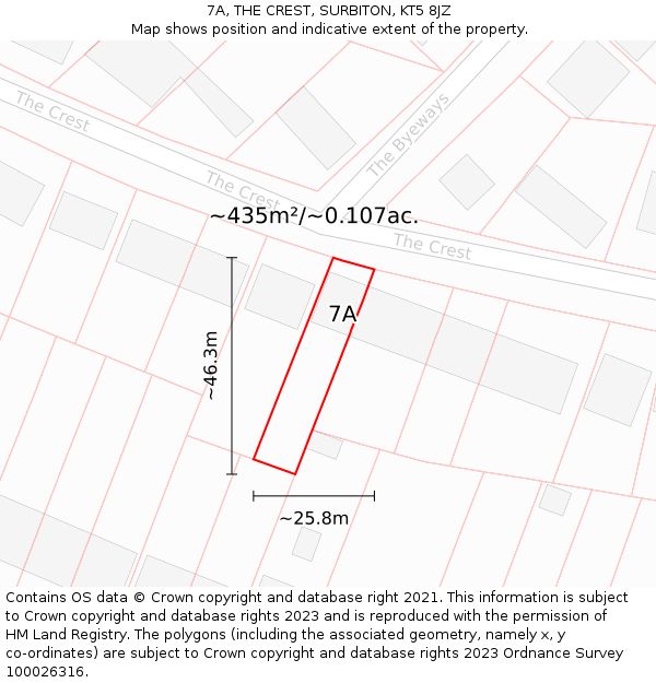 7A, THE CREST, SURBITON, KT5 8JZ: Plot and title map