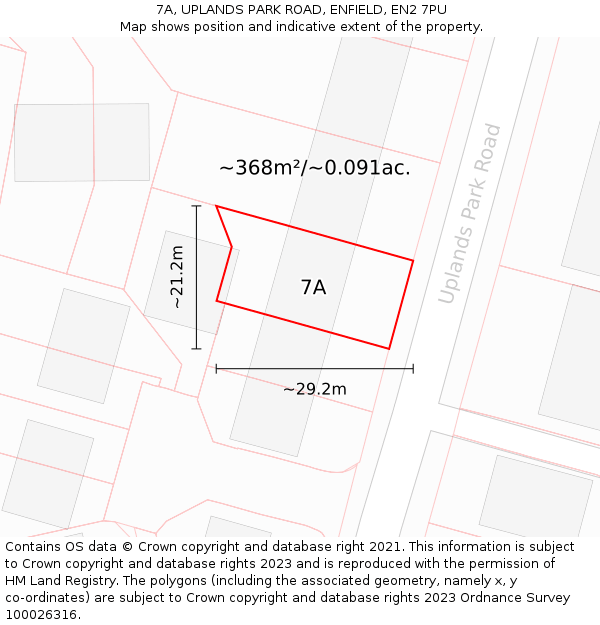 7A, UPLANDS PARK ROAD, ENFIELD, EN2 7PU: Plot and title map