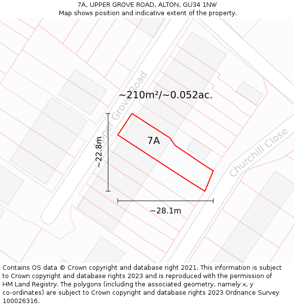 7A, UPPER GROVE ROAD, ALTON, GU34 1NW: Plot and title map