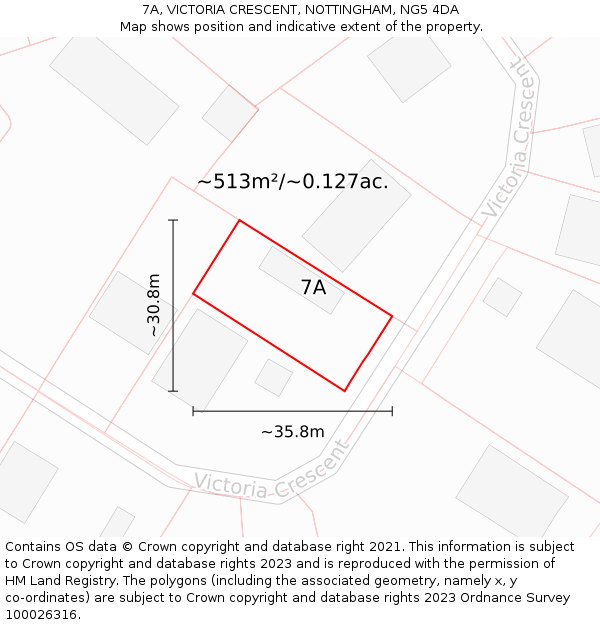 7A, VICTORIA CRESCENT, NOTTINGHAM, NG5 4DA: Plot and title map