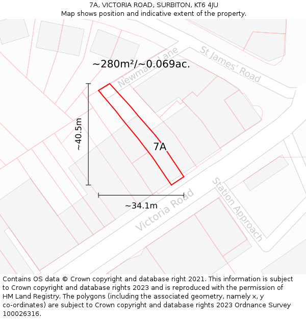 7A, VICTORIA ROAD, SURBITON, KT6 4JU: Plot and title map