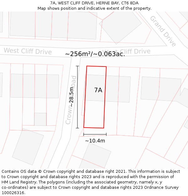 7A, WEST CLIFF DRIVE, HERNE BAY, CT6 8DA: Plot and title map