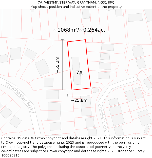 7A, WESTMINSTER WAY, GRANTHAM, NG31 8PQ: Plot and title map