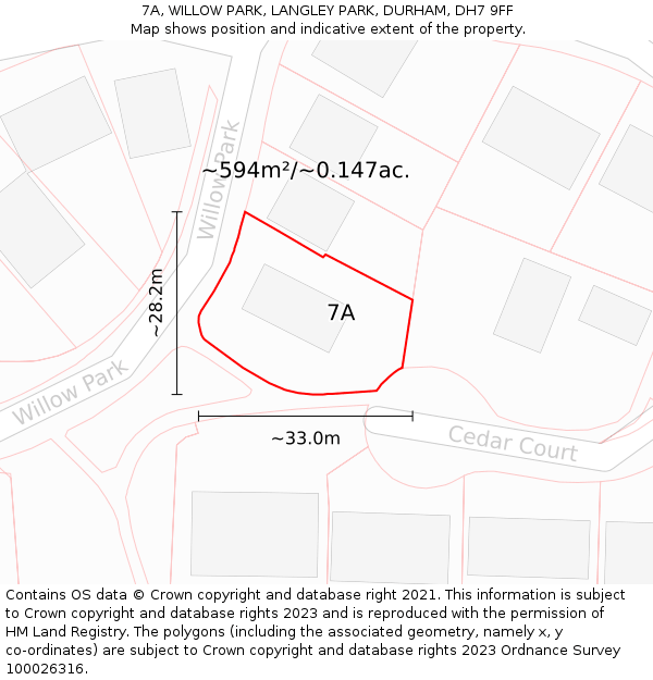 7A, WILLOW PARK, LANGLEY PARK, DURHAM, DH7 9FF: Plot and title map